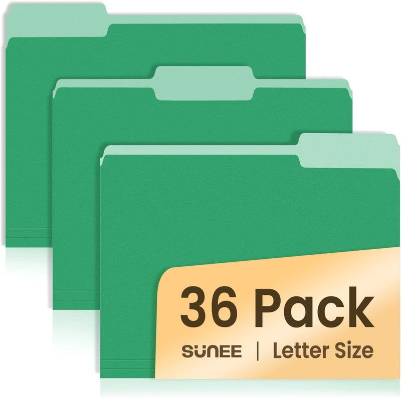 SUNEE File Folders, 36 Pack Manilla Folders 8.5 x 11, Colored File Folders Home Office School Supplies for Documents Files Paper, Green - Image 1